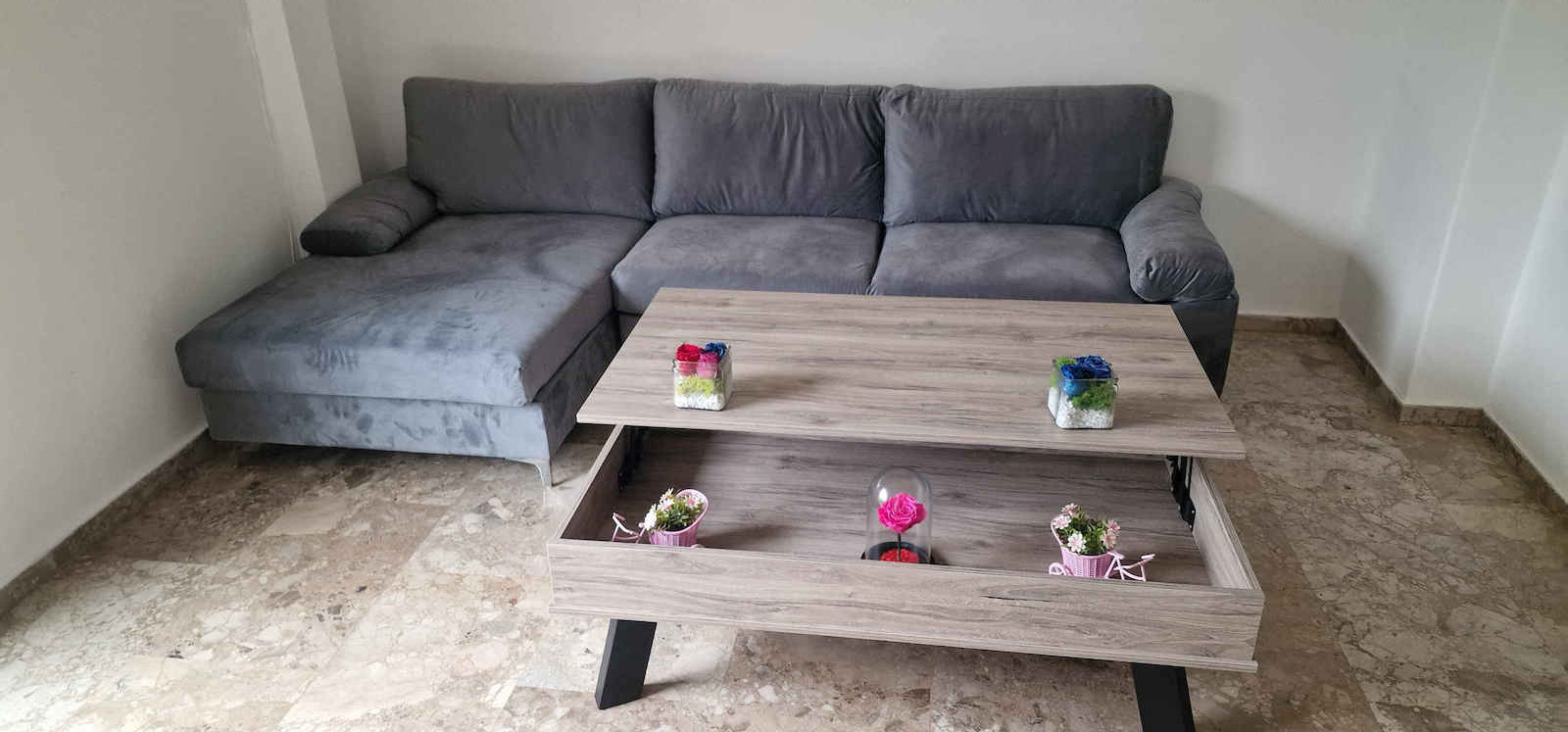Rechteckiges Zentral Kaffeetisch Nr 12 Holz mit Hebemechanismus Staubfarben M119xBreite66.5xHöhe41cm