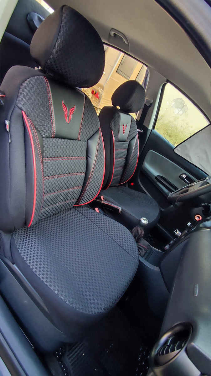 Otom Toro Design Universal Car Seat Covers Cotton Fabric Leatherette Front and Rear Set 11 Pieces Black Red Tro-901