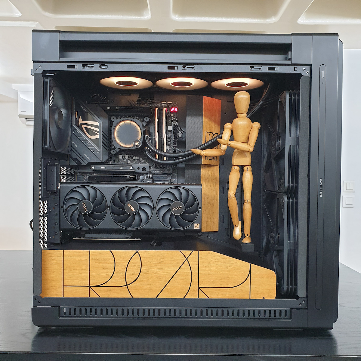 Asus ProArt PA602 Gaming Middle Tower Carcasă Calculator cu Fereastră Laterală Wood Edition