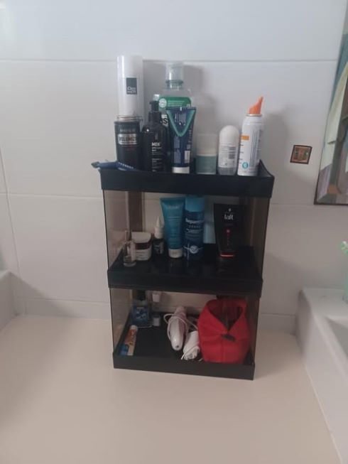 Femmit Premium Multifunctional Desktop Organizer Shelf for Cosmetics, Jewelry, Makeup & Accessories 3 Tiers with Transparent Black Sides