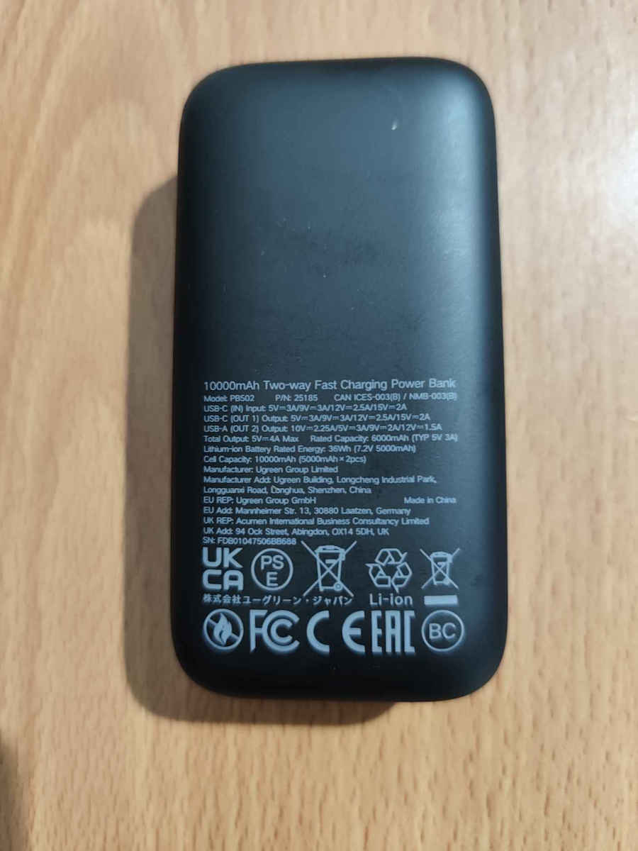Ugreen PB502 Power Bank 10000mAh 30W with USB-A Port and USB-C Port Power Delivery / Quick Charge 3.0 Gray