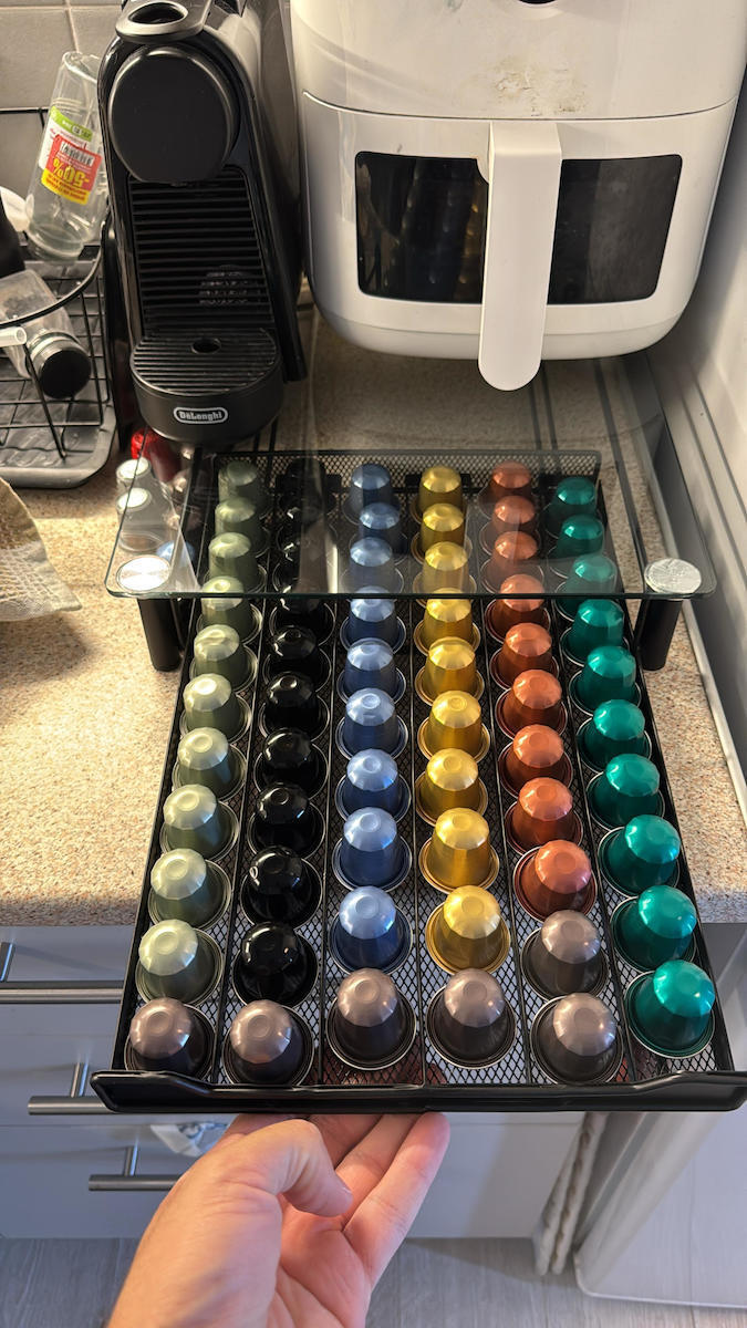 Sertar de stocare din sticlă Xirui pentru 60 de capsule Nespresso 31x41x6.8cm