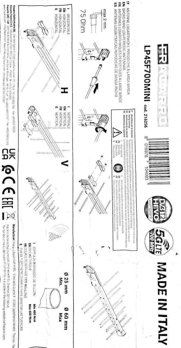 Fracarro LP45 Mini Outdoor TV Antenna (Does not Require Power Supply) Silver