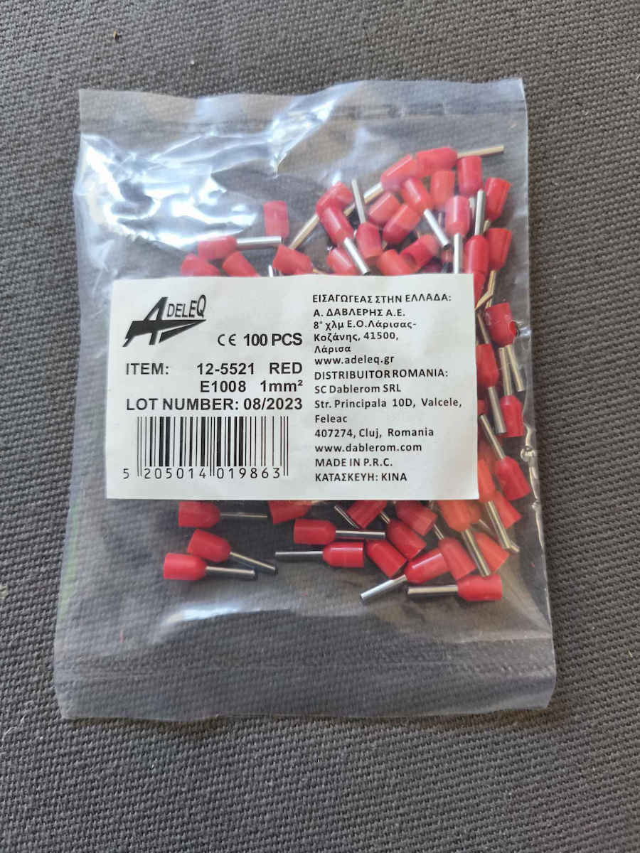 Adeleq Insulated Wire Ferrule Terminal 1mm² Red 100pcs 12-5521