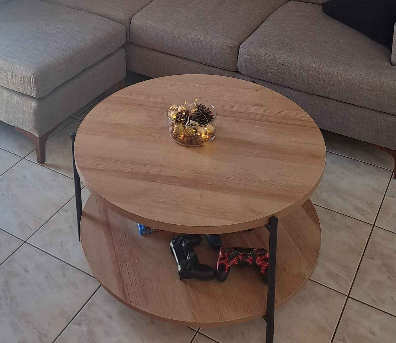 Round Central Coffee Table Matteo Wooden Natural / Black L75xW75xH40cm