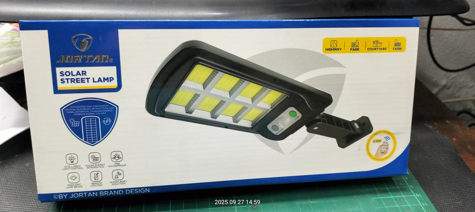 Jortan Street Solar Light 100W Cold White 6500K with Motion Sensor, Photocell and Remote Control IP66 36cmx15cmcm