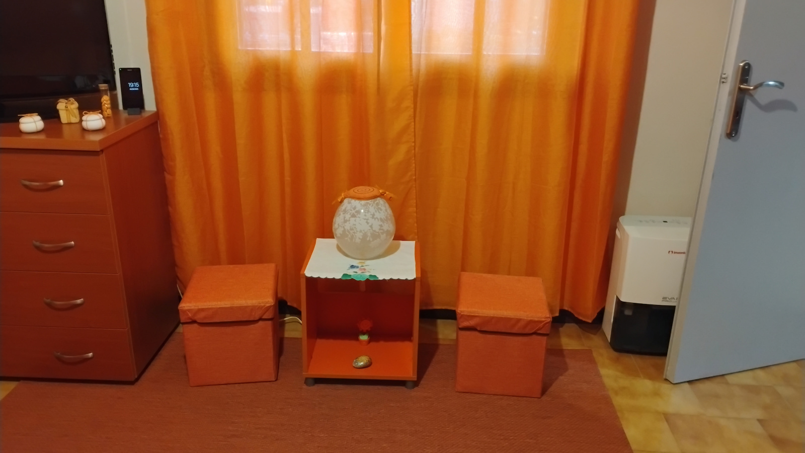 Stool For Living Room With Storage Space Upholstered with Fabric Orange 29x29x32cm
