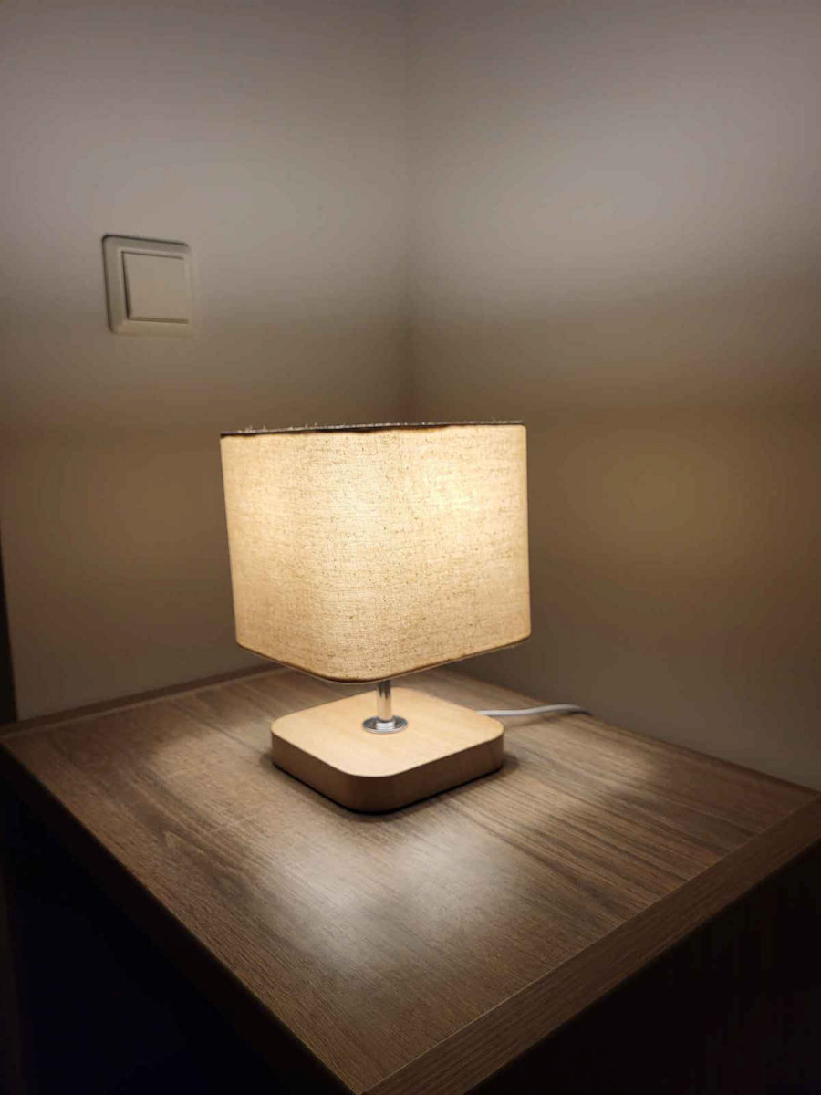 Atmosphera Toxey Wooden Table Lamp for E14 Socket with Beige Shade and Brown Base