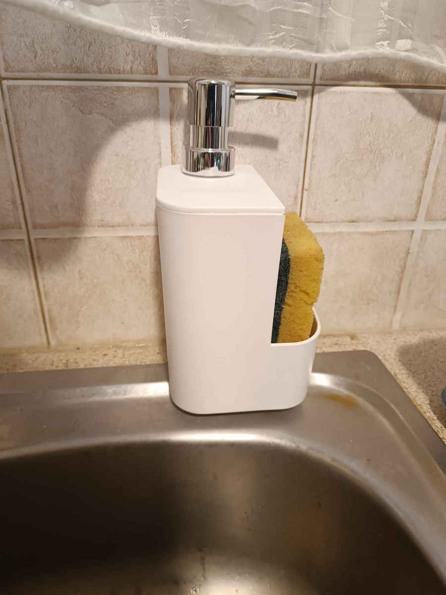 Kinvara Dispenser Kitchen Plastic with Sponge Holder White 650ml