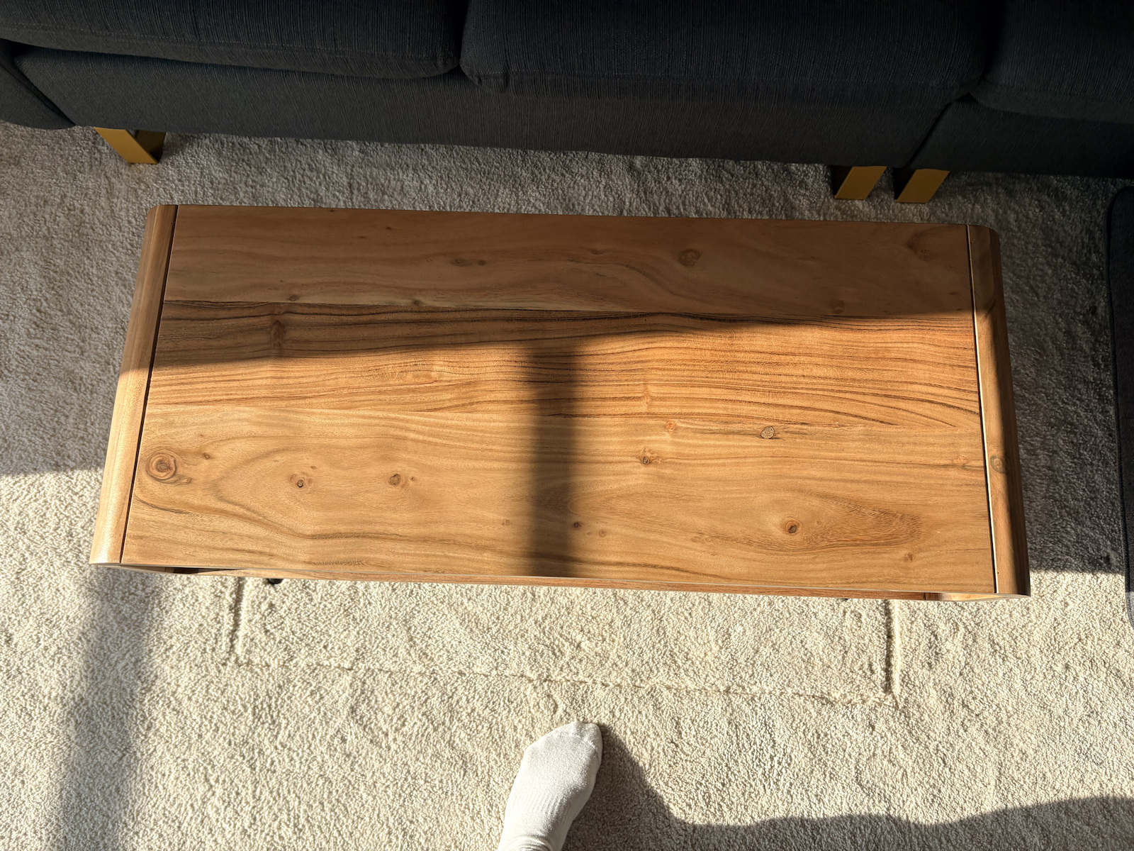 Rectangular Central Coffee Table Cameo Made of Solid Wood Beige L100xW40xH45cm EA7009
