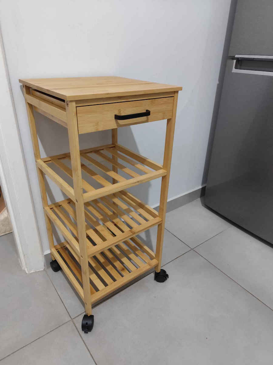 Kinvara Troleu De Bucătărie Din Lemn Cu 4 Locuri Bej 33x33x73cm