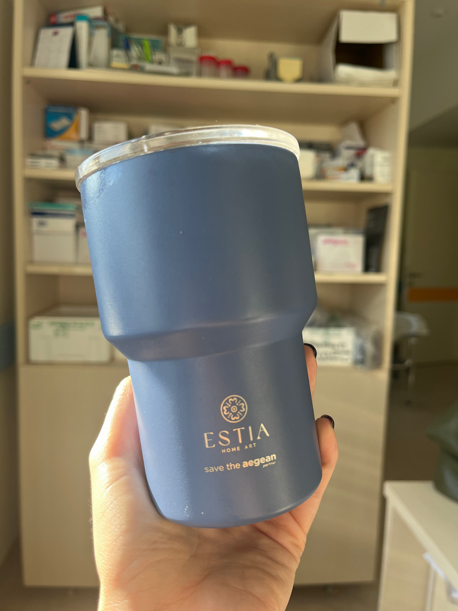 Estia Coffee Mug Lite Save The Aegean Recyclable Glass Thermos Stainless Steel BPA Free 400ml Denim Blue with Straw
