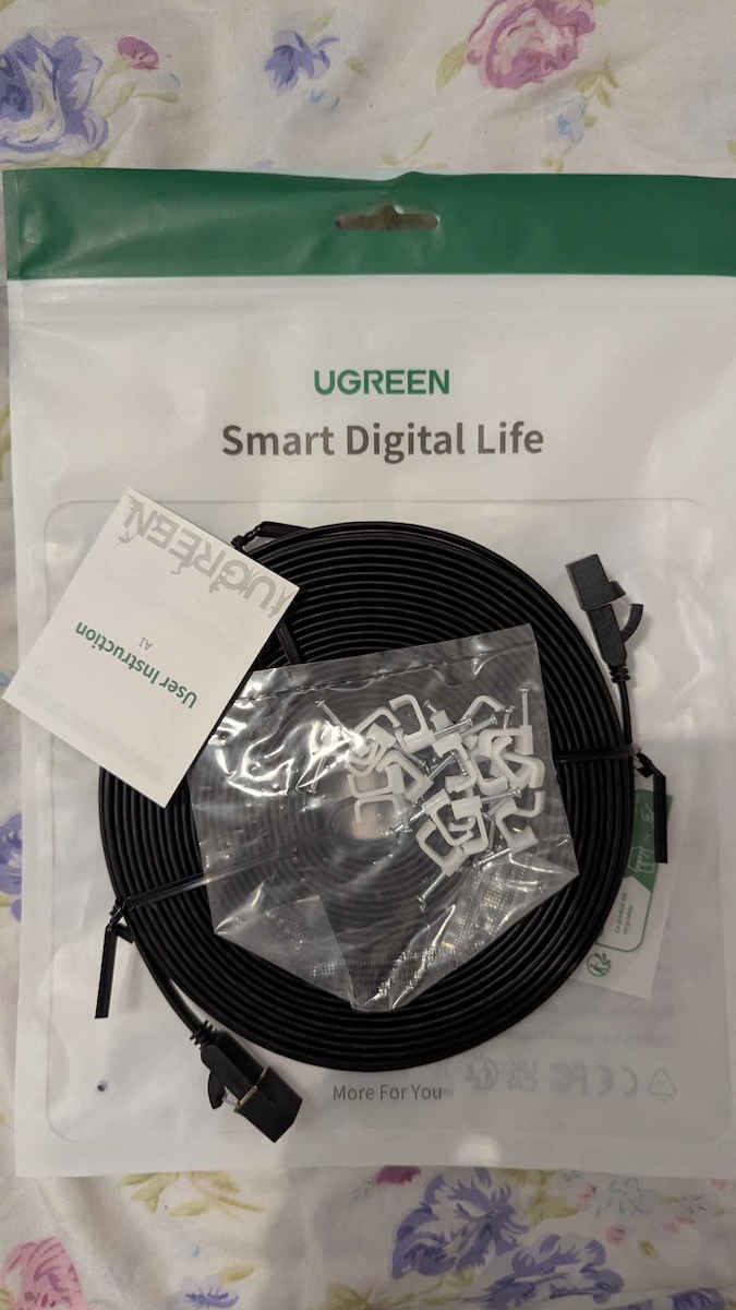 Ugreen Cablu De Rețea Ethernet Flat U/FTP (STP) Cat.6a (Gigabit) 15m Negru