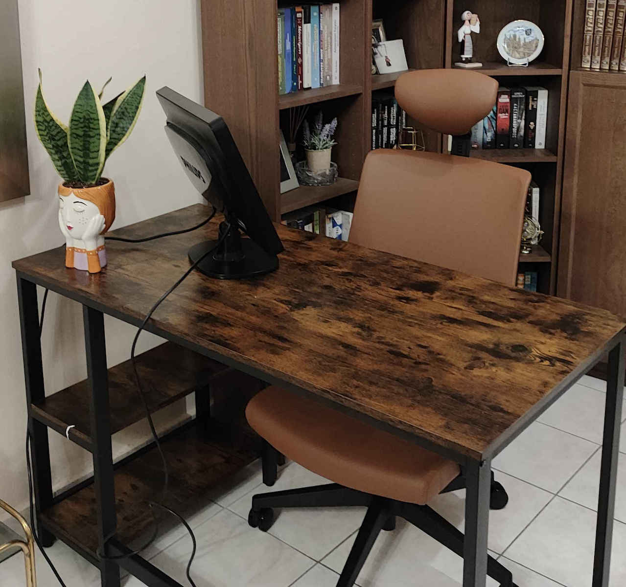 Desk Wooden Brown with Metal Legs 120x60x75cm