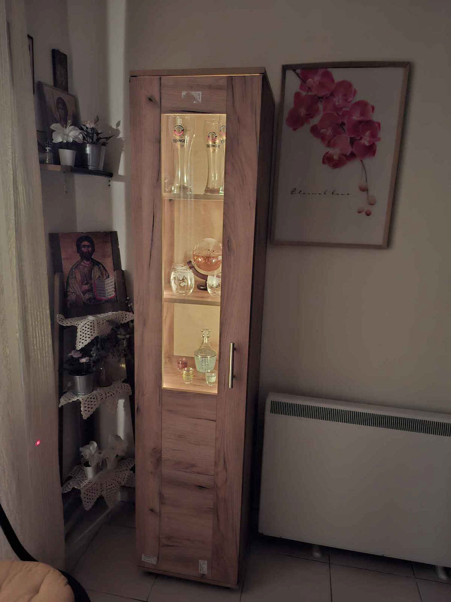 Asigia Floor-standing Living Room Display Cabinet made of Particleboard with Glass Oaks 40x40x180cm