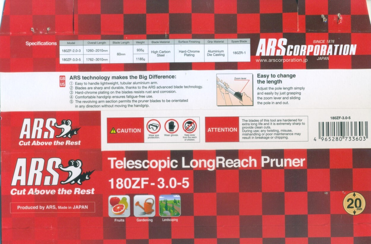 Ars Telescopic Extension Pruner 20mm 180ZF-2.03