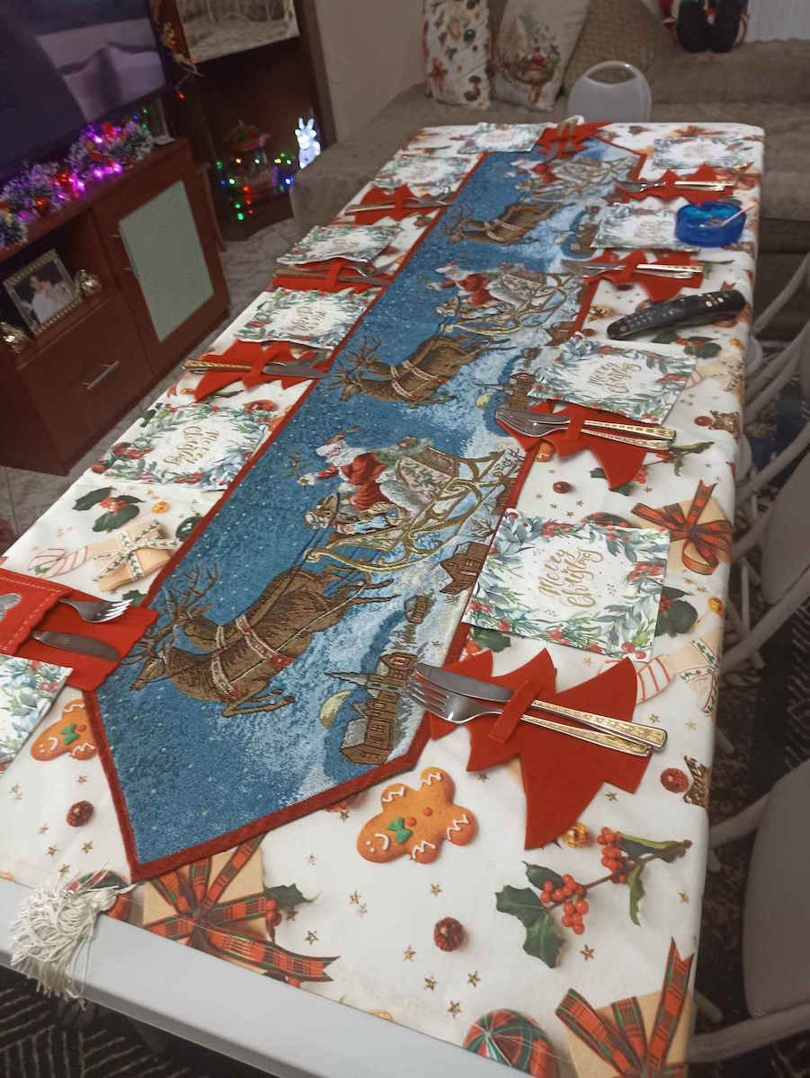Silk Fashion Christmas Tablecloth Runner Fabric Multicolour L170xW45cm.