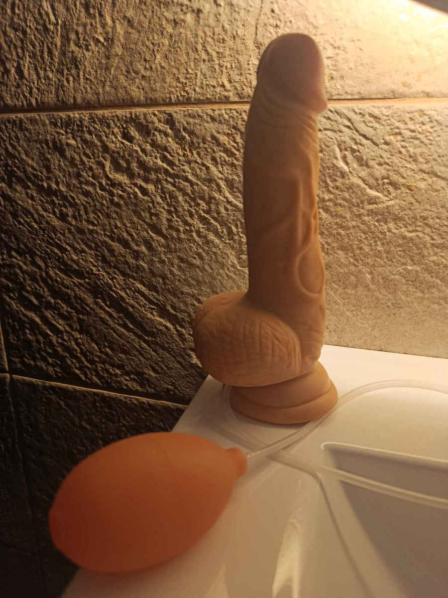 Lovetoy Glass Dildo with Balls, Suction Cup, and Ejaculating Capability Flesh 20cm