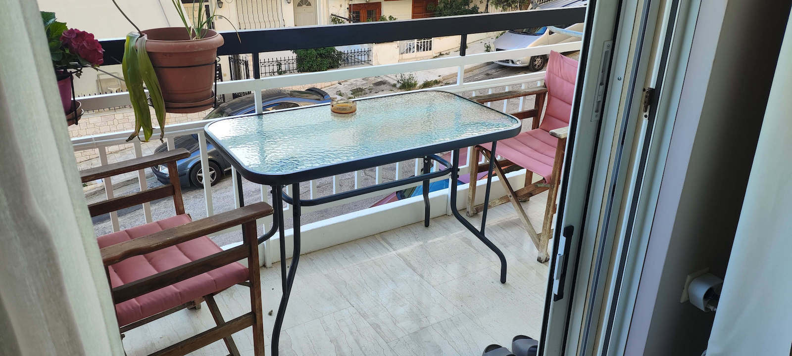 Baleno Outdoor Dinner Free Standing Table with Glass Surface and Metal Frame Gray 110x60x71cm