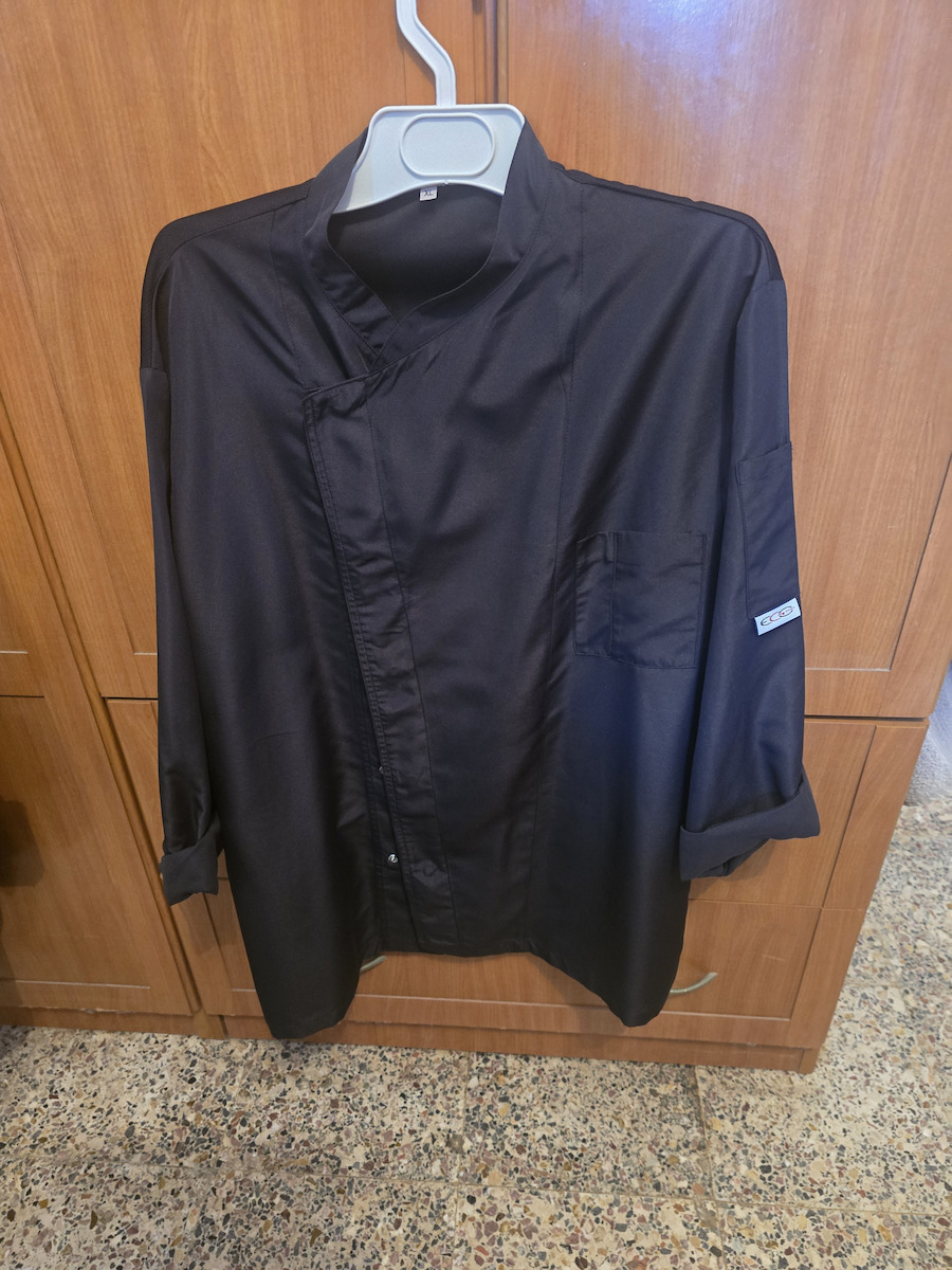 Egochef Coat Chef 100% Microfiber Black with Long Sleeve Ottavio