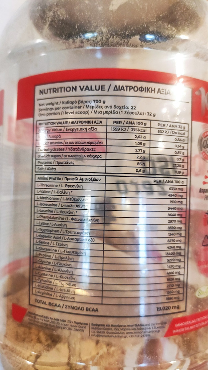 Immortal Nutrition 100% Iso Whey Zero Πρωτεΐνη Ορού Γάλακτος Χωρίς Λακτόζη με Γεύση Mango Yogurt 2kg