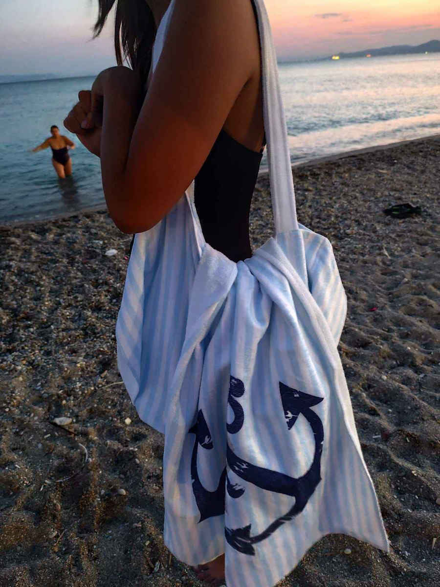 Miami Beach Beach Towel Nautical Design Two Anchors Converts Into Bag 70x150