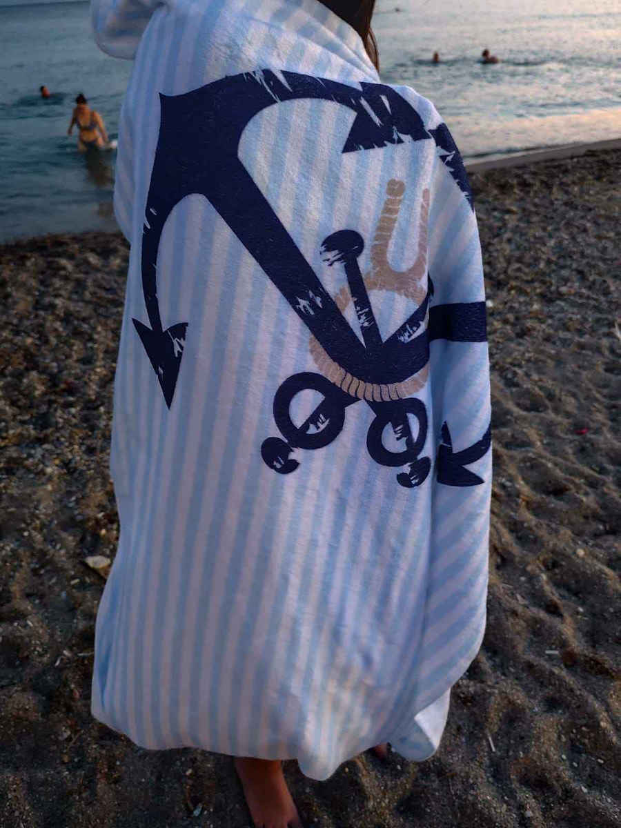 Miami Beach Beach Towel Nautical Design Two Anchors Converts Into Bag 70x150