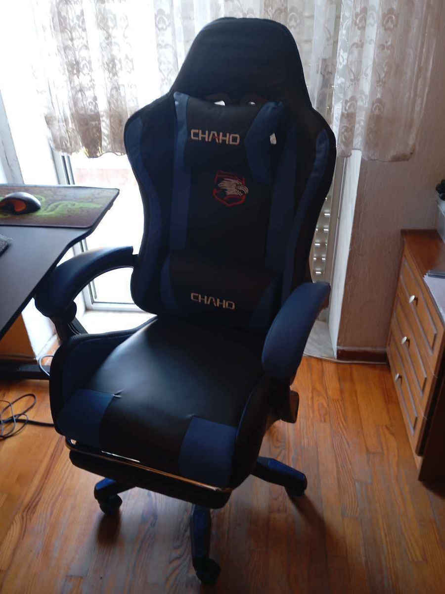 DreamHouse YT089 Gaming Stuhl aus Künstliches Leder mit RGB-Beleuchtung Schwarz-Blau