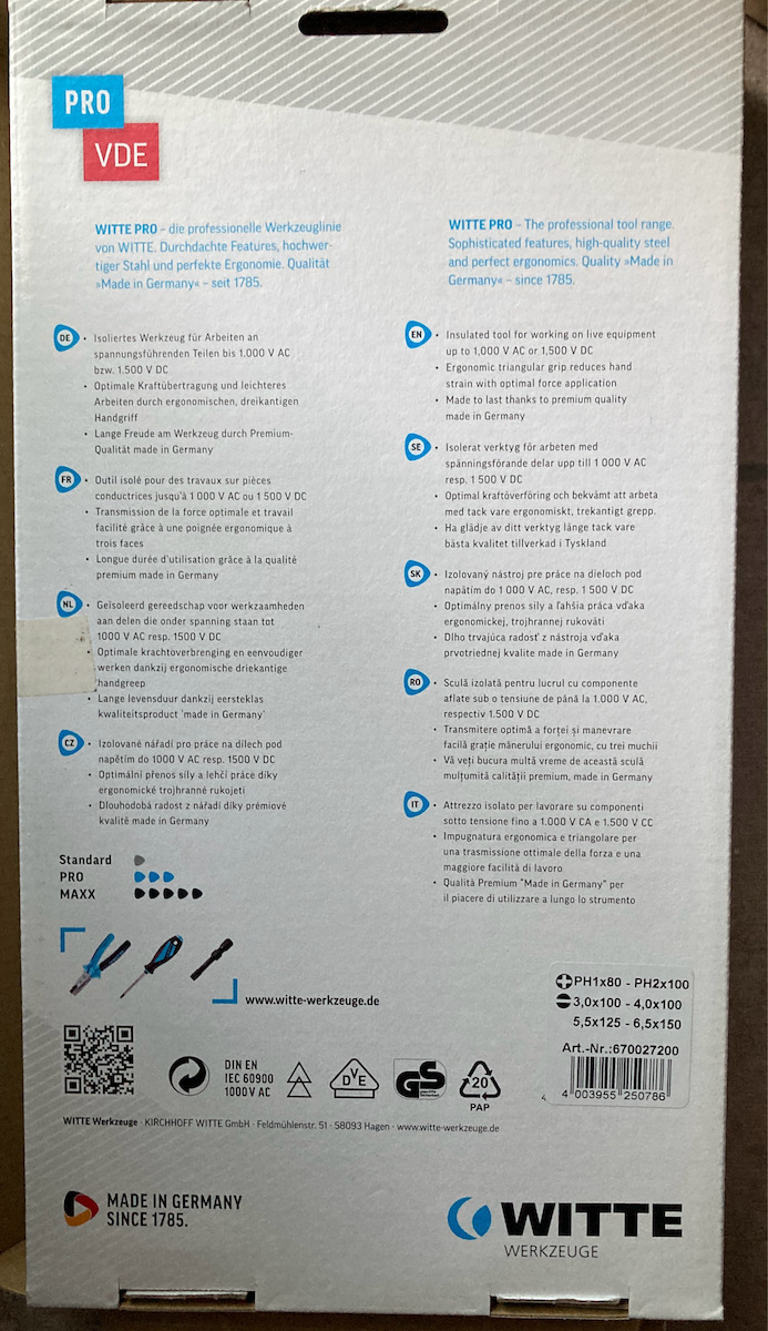Witte Set 6 Șurubelnițe Electricianului VDE 1000V