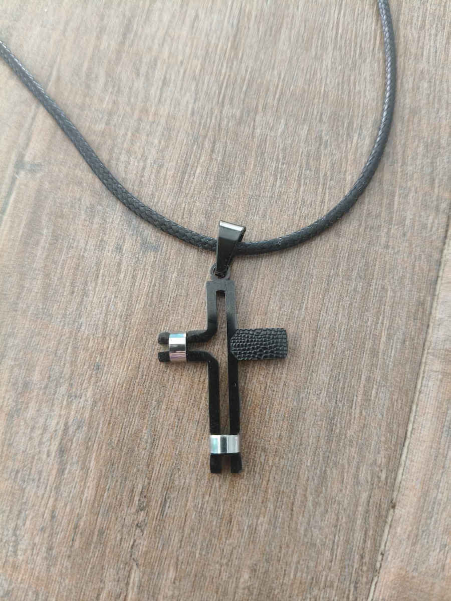 Art Black Men's Cross from Steel with Chain