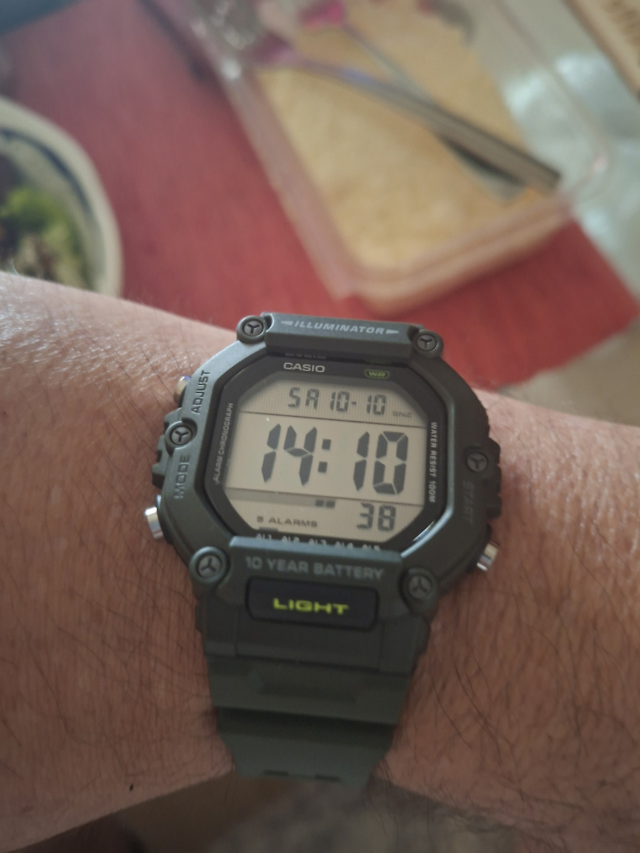 Digital Men's Battery Watch with Green Rubber Strap