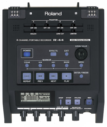 Roland R-44 Πολυκάναλος Ψηφιακός Φορητός Εγγραφέας Μπαταρίας/Ρεύματος για Εγγραφή σε Κάρτα Μνήμης με Phantom Power