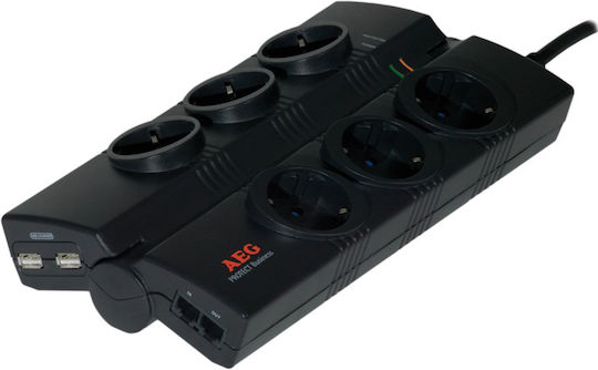 AEG 6-Outlet Power Strip with USB and Surge Protection Black