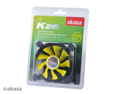 Akasa K25 Ψύκτρα Επεξεργαστή Low Profile για Socket 775/115x Κίτρινη
