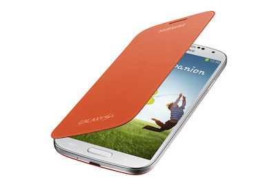 Samsung Flip Cover Buchen Sie Synthetisches Leder Orange (Galaxy S4) EF-FI950BOEGWW