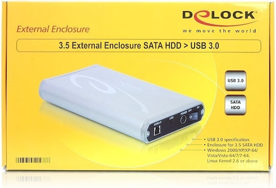 DeLock Θήκη για Σκληρό Δίσκο 3.5" SATA III με σύνδεση USB 3.0 σε Ασημί χρώμα