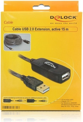 DeLock USB 2.0 Кабел USB-A мъжки - USB-A женски Черен 15м 82689