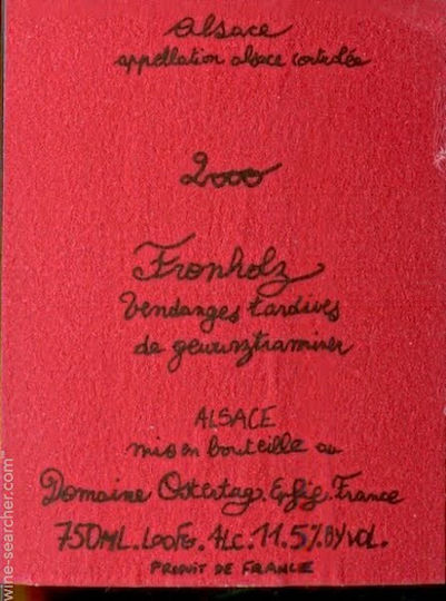 Domaine Ostertag Wein Fronholz Vendanges Tardives de Gewurztraminer Gewürztraminer Weiß Süß 750ml