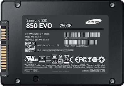 Samsung 850 Evo SSD 250GB τύπου 2.5'' με σύνδεση SATA III MZ-75E250B/EU