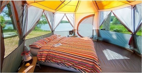 Coleman Octagon 8 Camping Tent Cabin Orange with Double Cloth 3 Seasons for 8 People 396x396x208cm