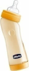 Chicco Sticlă de Plastic pentru Bebelusi Well Being First Angled Anti-Colici cu Tetină din Silicon pentru 0+, 0+ m, luni Orange 250ml