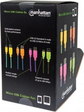 Manhattan Braided USB 2.0 spre micro USB Cablu Multicolor 0.5m (394178) 1buc