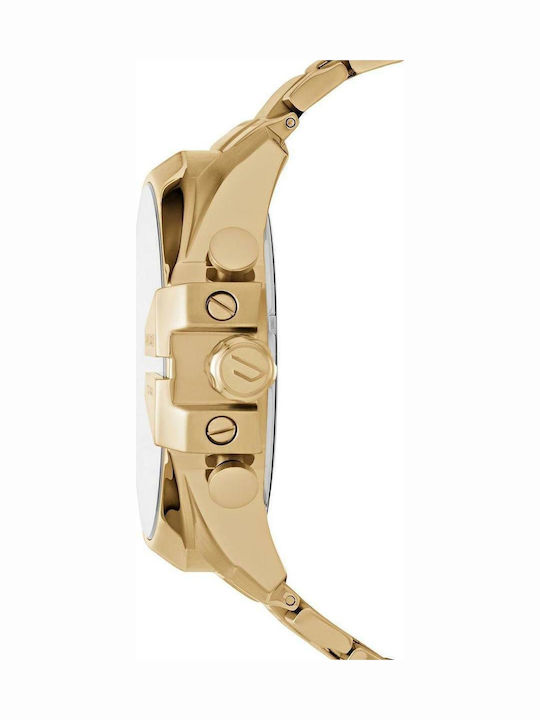 Diesel Mega Chief Herrenuhr 51mm Chronograph Batterie mit Gold Metallarmband