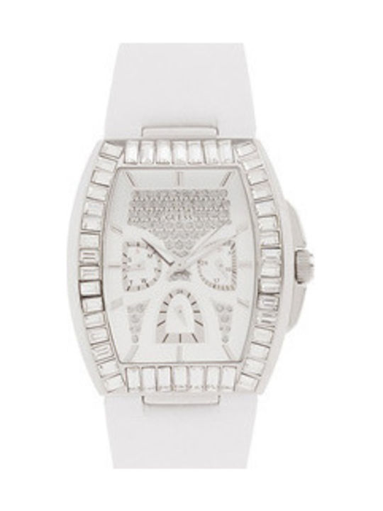 Guess Ceas Cronograf cu Alb Curea de Piele