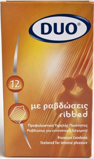 Duo Προφυλακτικά Ribbed 12τμχ 52mm με Ραβδώσεις