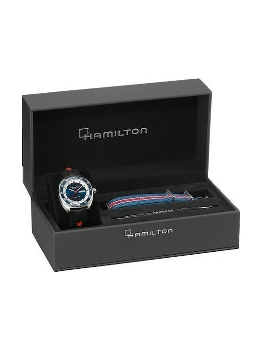Hamilton Ανδρικό Ρολόι 42mm Αυτόματο με Μαύρο Δερμάτινο Λουράκι