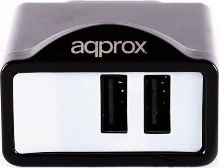 Approx Ladegerät ohne Kabel mit 2 USB-A Anschlüsse Schwarzs (APPUSBWALL21B & 6 tips)