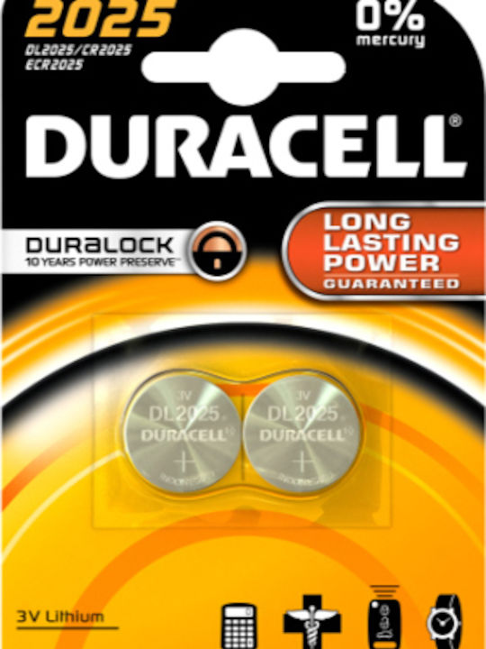 Duracell Long Lasting Power Μπαταρίες Λιθίου Ρολογιών CR2025 3V 2τμχ
