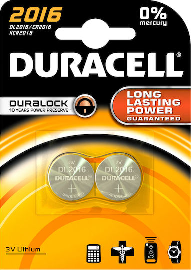 Duracell Long Lasting Power 2016 Batterien Lithium für Uhren CR2016 3V 2Stück