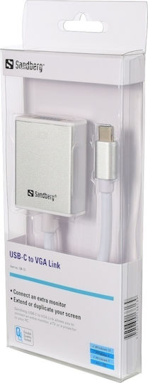 Sandberg USB-C to VGA Link Converter USB-C male to VGA female White 1pcs